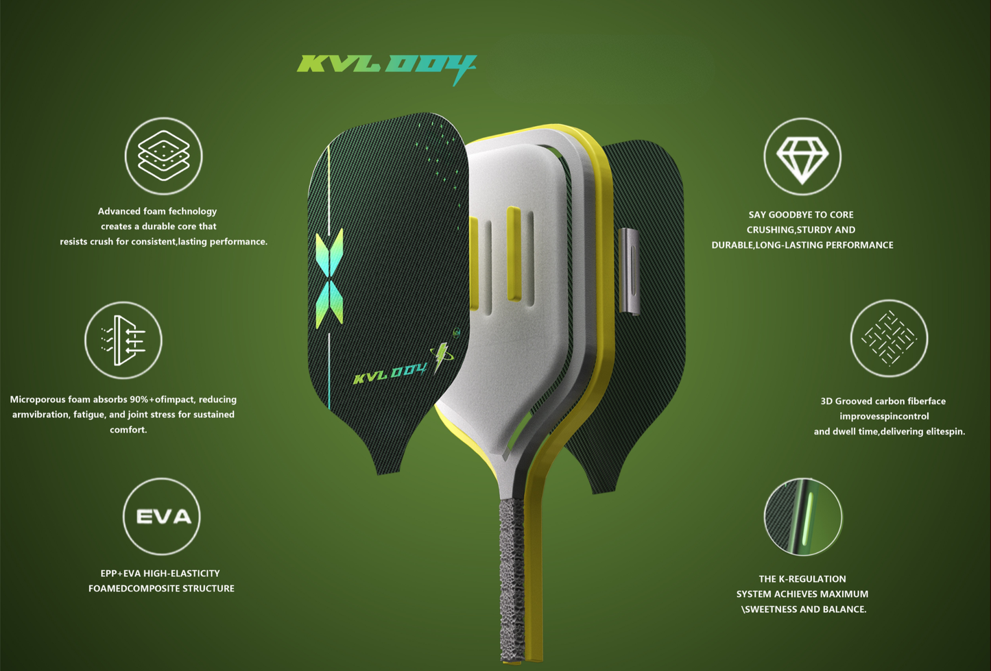 Elite 100: Kevlar® Smart Pickleball Paddle （Green）